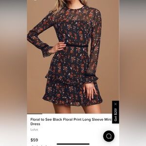 Floral to See Black Floral Print Long Sleeve Mini Dress
Lulus. Size Medium